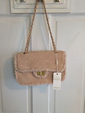 Urban Expressions Quilted Shearling-Trim Shoulder Bag - Beigh